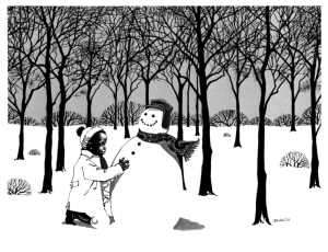 Cartoon: Boy building a snowman, Boris Vallejo