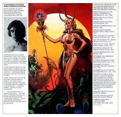 Boris Vallejo 1981 Fantasy Calendar - back cover