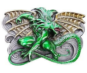 Belt Buckle E8: The Dragon, green enamel