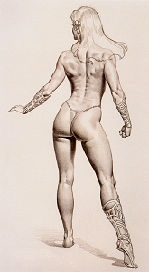 Amazon Mistress figurine - prelim, back view, Boris Vallejo