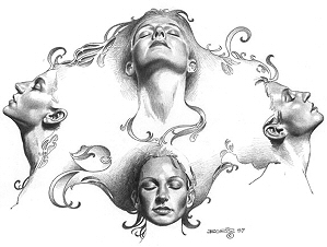 Mistress of Fire - figurine face - preliminary art, Boris Vallejo