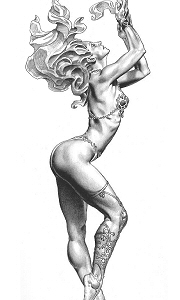 Mistress of Fire - figurine right view - preliminary art, Boris Vallejo